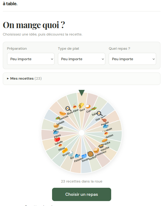 Aperçu de l'application À table